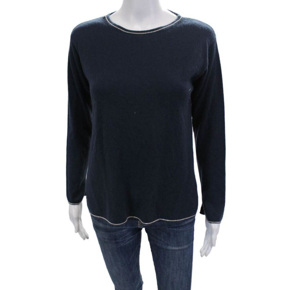 Richard Grand Women's Round Neck Long Sleeves Pullover Sweater Blue Size S